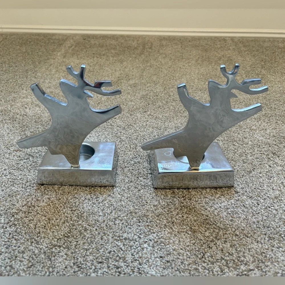 Crate And & Barrel Dancing Reindeer Candle Holder Tea‎ light Set Decor 6